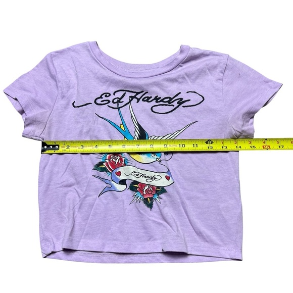 Ed Hardy Baby Tee Prurple Traditional Graphic Y2K Size Medium - Picture 4 of 5